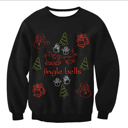 Cartoon Vacation Santa Elf pullover in cotton, full sleeves 60-70cm, O-neck for women and men, casual winter top sizes S-XL