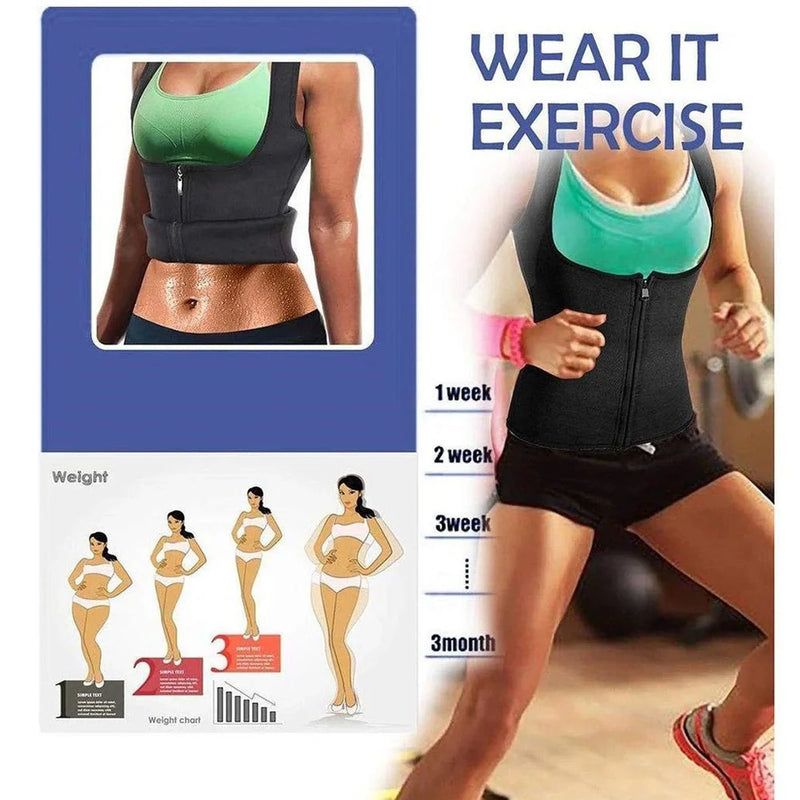 Zipper-style ladies body tummy court corset made from 70% chlorine fibre neoprene for shaping and abdomen support, available in sizes S to 3XL with U-neck design and waist length