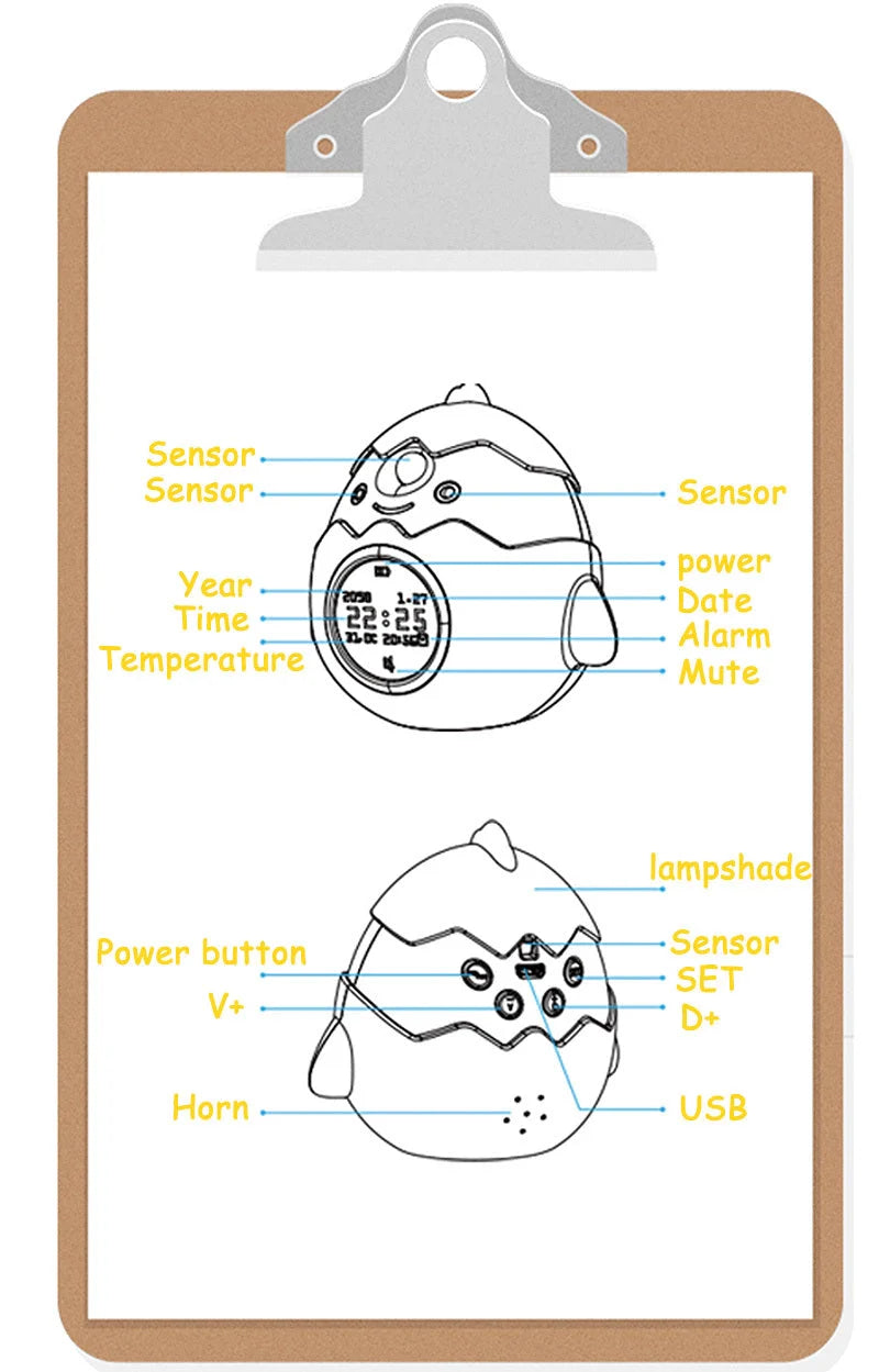 Smart alarm clock with infrared sensing and anti-myopia features in blue and pink