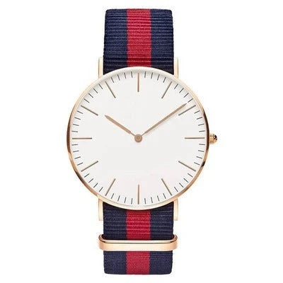 Nylon strap two-needle quartz watch with alloy case in various colours