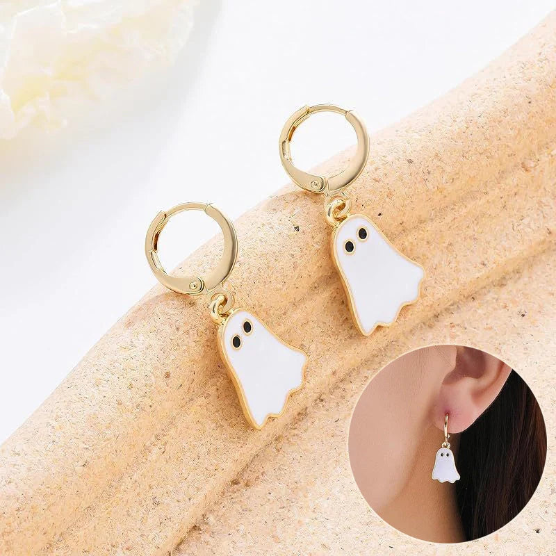 Gold ghost huggie hoop earrings for Halloween, hypoallergenic and lightweight