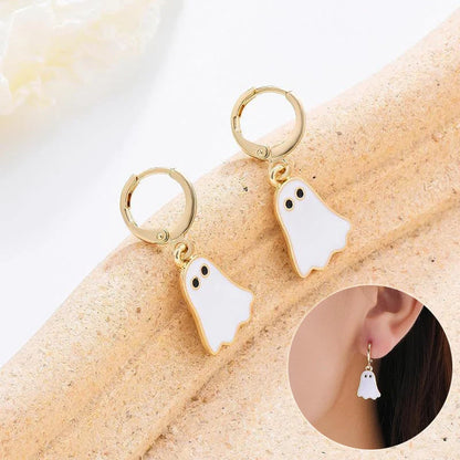 Gold ghost huggie hoop earrings for Halloween, hypoallergenic and lightweight