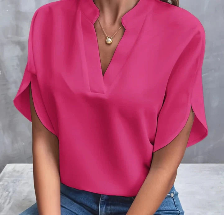 Women's summer V-neck chiffon shirt in various colours, showcasing lightweight fabric and stylish design.