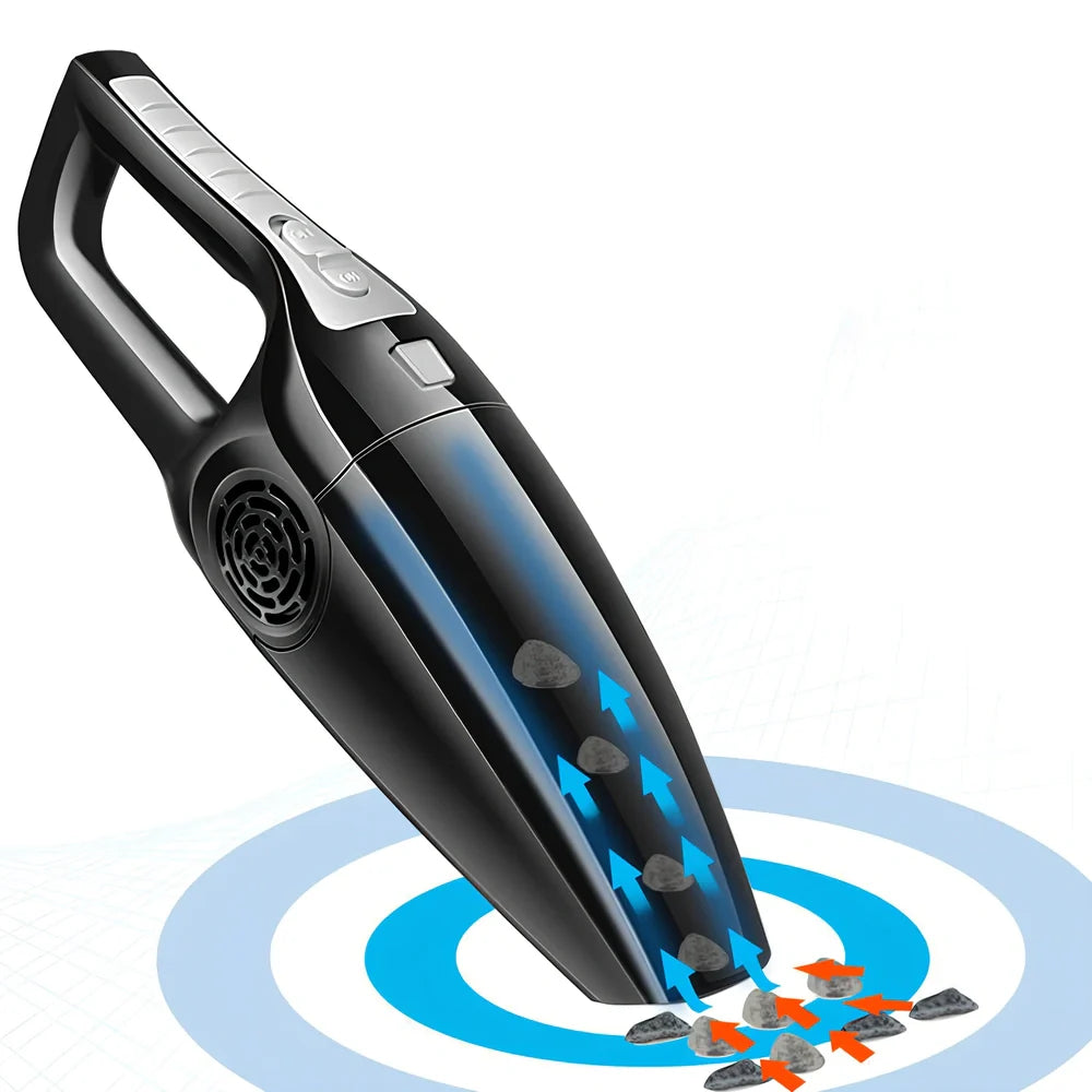 AutoClean Tm portable car vacuum cleaner with 12V DC power connection and washable filter