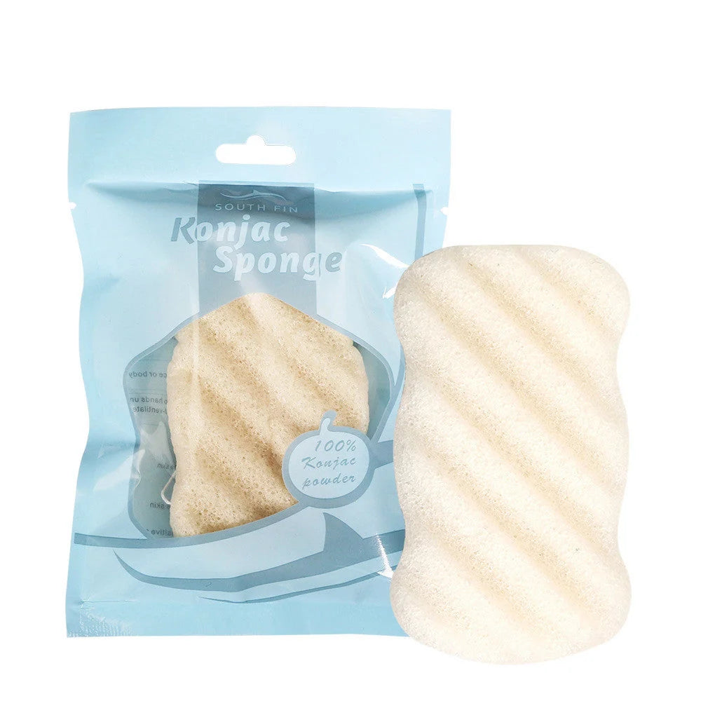 Natural konjac shower gel sponge for sensitive skin, available in multiple colours