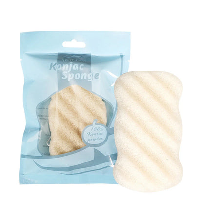 Natural konjac shower gel sponge for sensitive skin, available in multiple colours