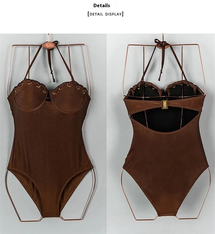 Simple retro one-piece swimsuit for women in polyester fibre, available in M L XL, colour as shown