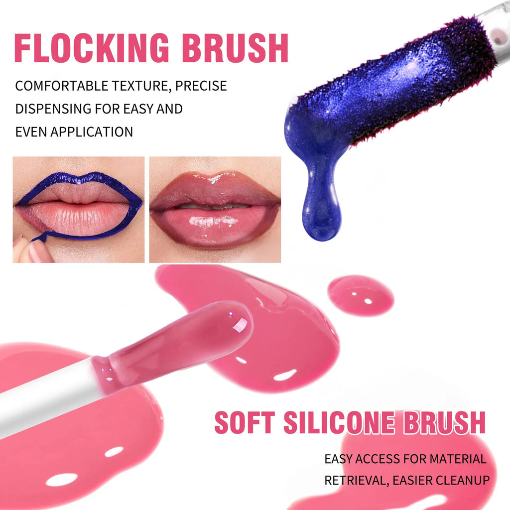 Waterproof lip gloss in four colour options with stripping lip liner effect