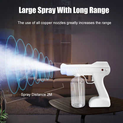 Handheld wireless atomizing fogger with blue light for disinfection