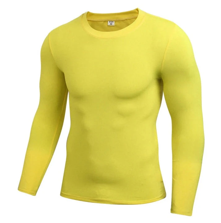 Men's Dry-Fit long sleeve compression top in various colours, designed for active wear and workouts
