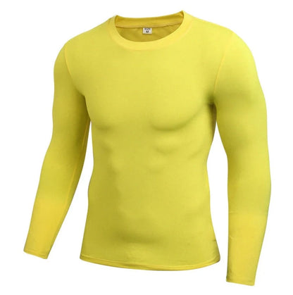 Men's Dry-Fit long sleeve compression top in various colours, designed for active wear and workouts