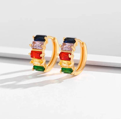 Gold-plated square crystal zircon earrings for women, versatile and elegant design