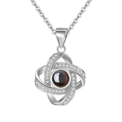 Original Projection Necklace with hidden love words in 100 languages, sterling silver, rose gold finish