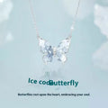 Bingyu butterfly pendant necklace in S925 silver on adjustable O-ring chain 41-50cm