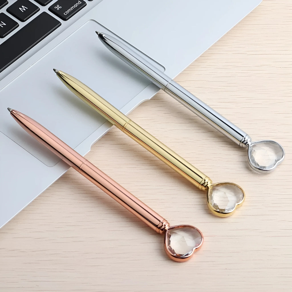 Creative crystal love ball diamond metal pen in golden, rose gold and silver colours