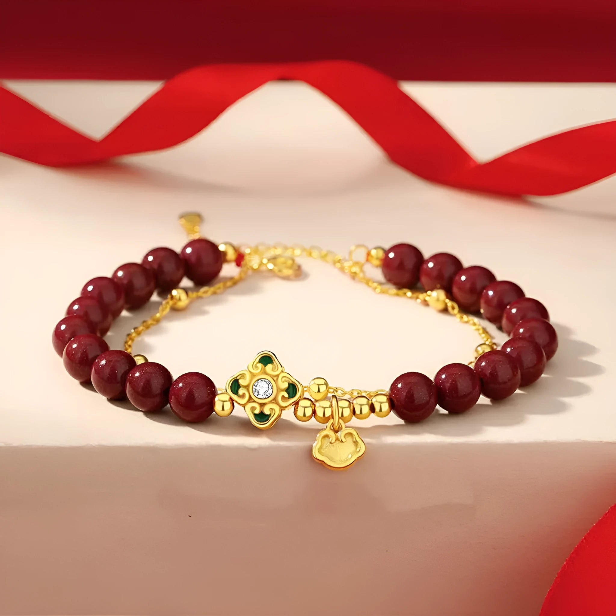 925 Sterling Silver women's bracelet with Ruyi, Xiangyun cloud and cinnabar flower motifs.