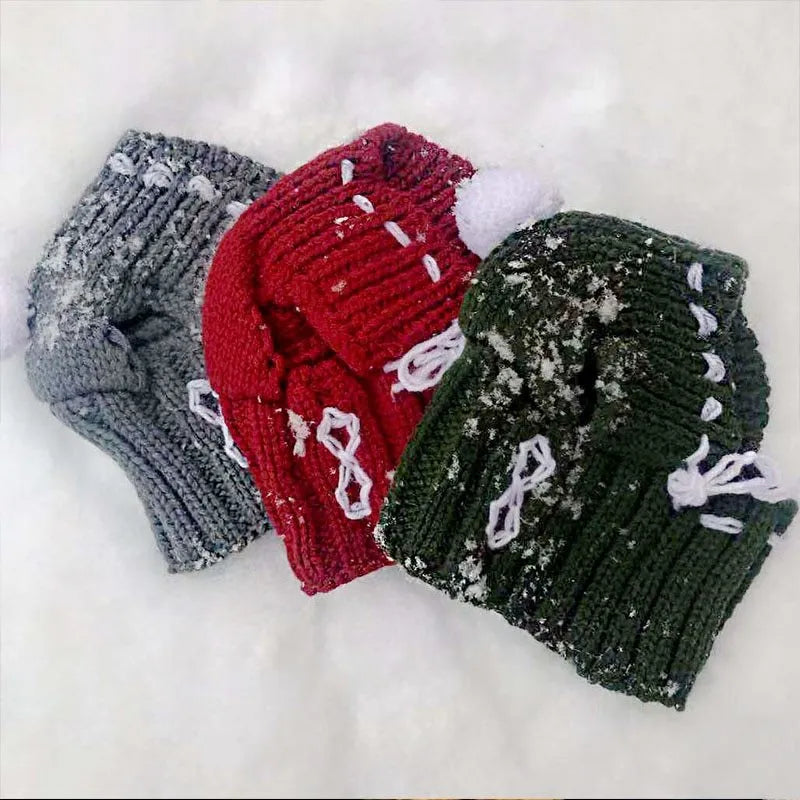 Woolen hat for female dogs in grey red green solid pattern 100% cotton one size winter cap