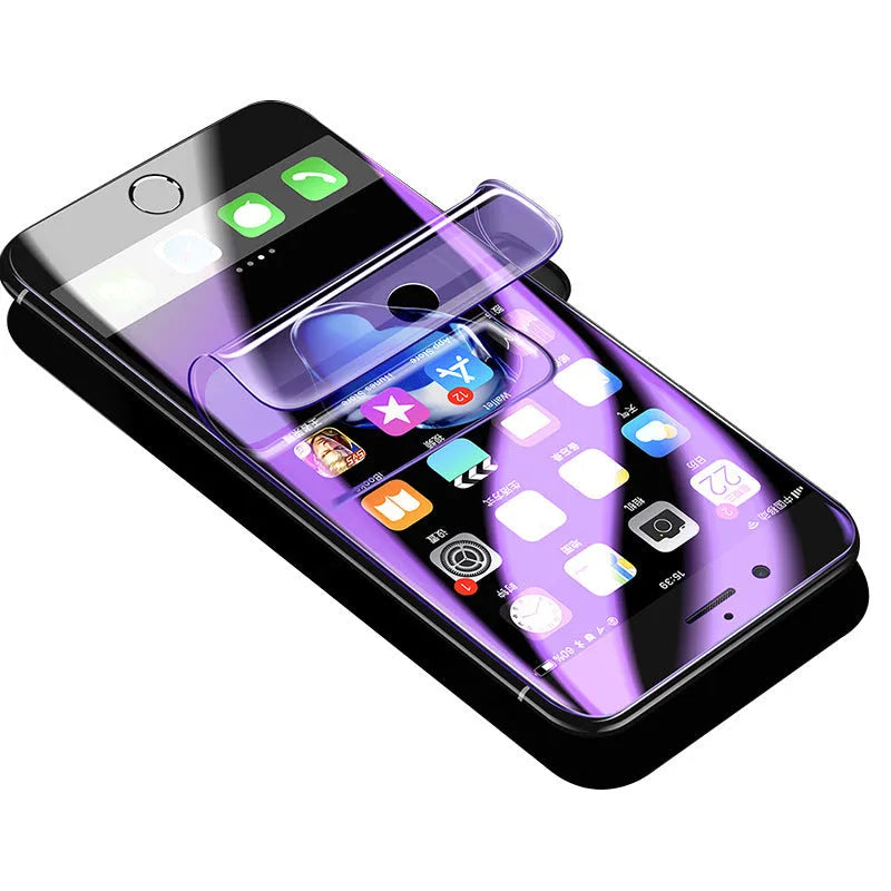 Purple Light hydraulic film screen protector for Samsung Galaxy S series phones on a matte surface.