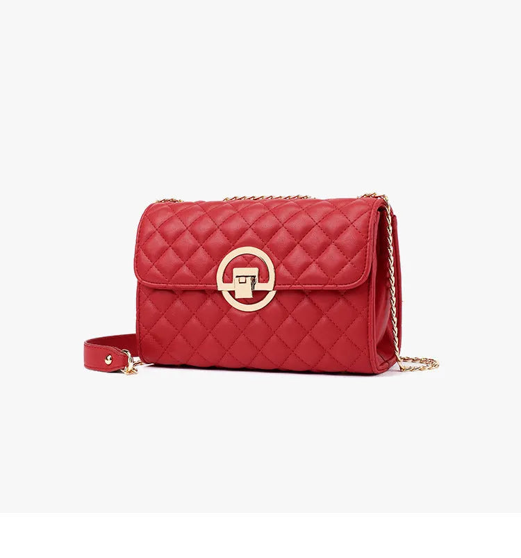 Fashion chain all-match shoulder messenger bag in PU with contrast colour and chain strap, black large size