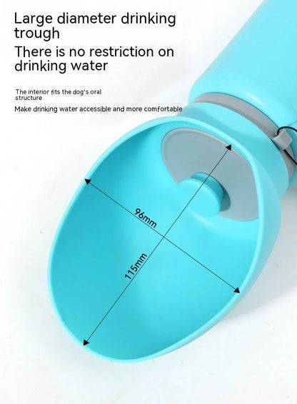 Folding pet water bottle in blue and grey, leak-proof design for outdoor use