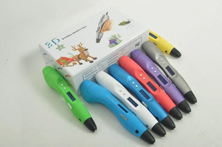 3D printing pen with temperature display showing 60-245°C range and variable speed control for ABS PLA filaments