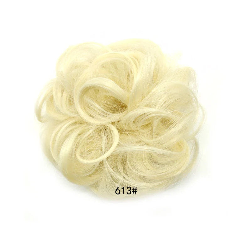 Synthetic wavy curly messy hair bun for women, 12cm diameter, high-temperature wire