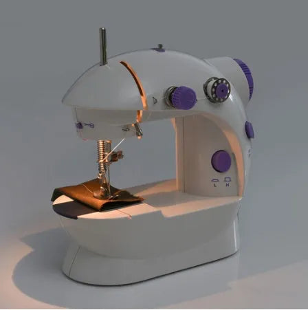 Mini electric household sewing machine with lighting and thread cutter measuring 20x15x10cm