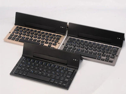 Folding ultra-thin Bluetooth keyboard in grey, rose gold, silver, and gold options