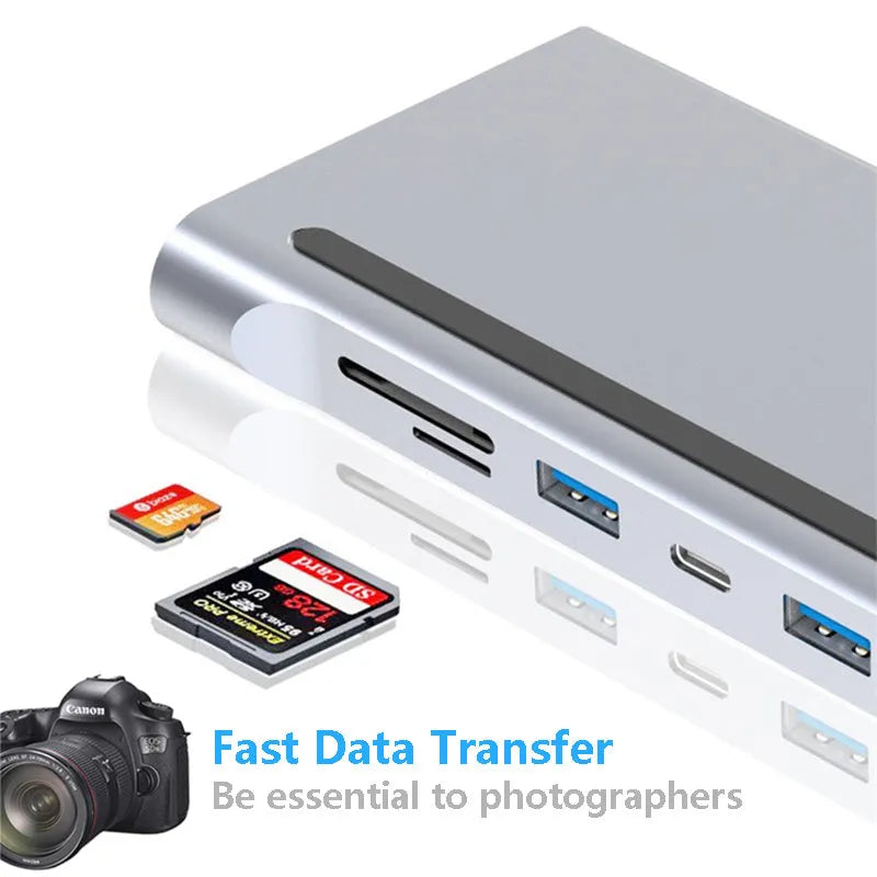 11-in-1 laptop expansion dock in photo colour with multiple ports and USB 3.0