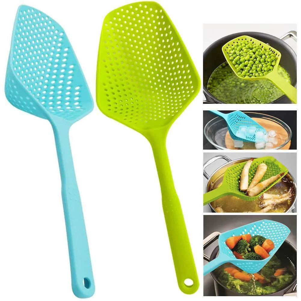 Large blue nylon kitchen strainer scoop colander for draining food from pans