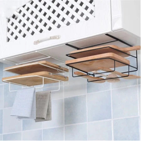 Double layer iron kitchen towel rack for chopping boards and towels