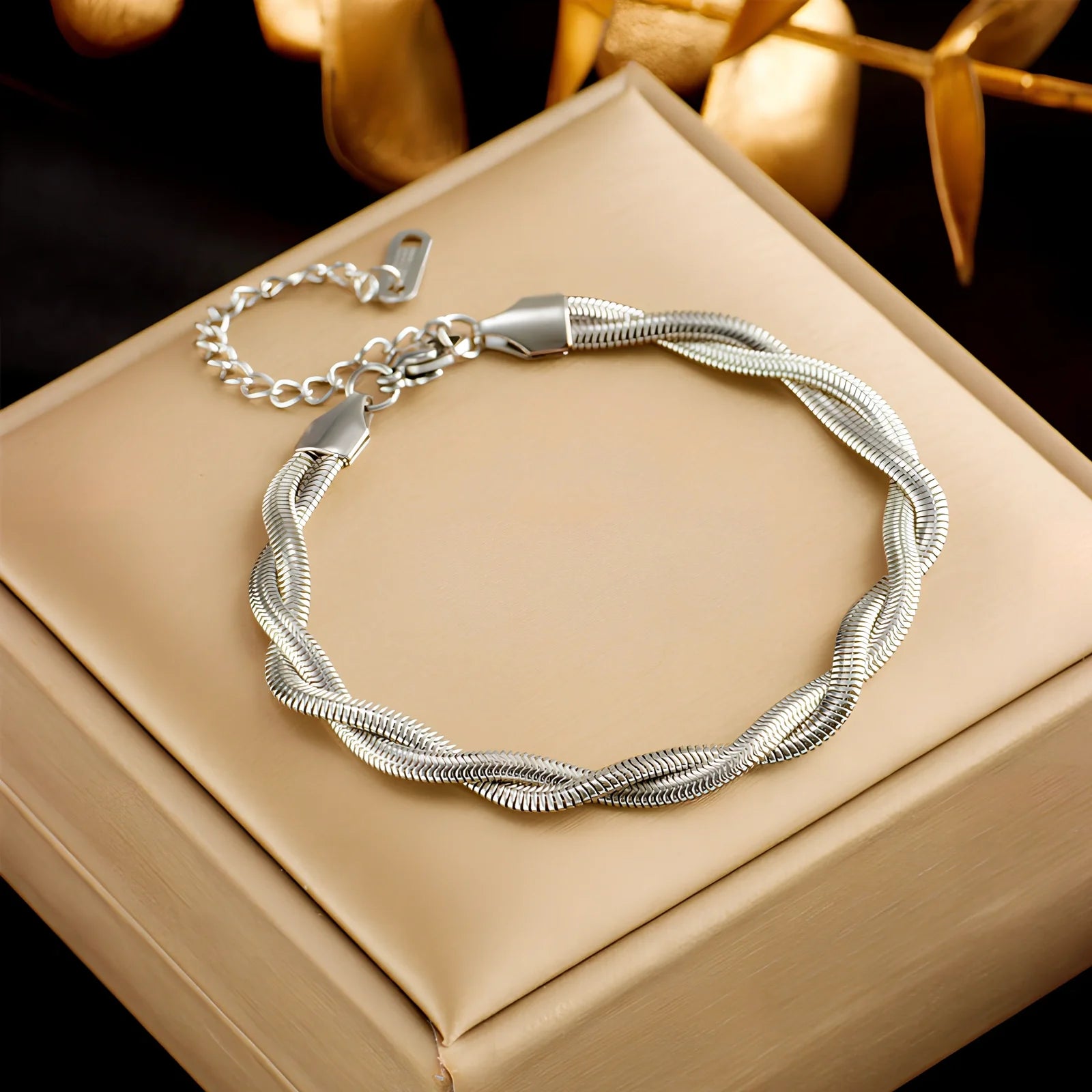Gold plated titanium steel double-layer snake chain bracelet with five-pointed star charm