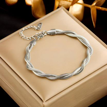 Gold plated titanium steel double-layer snake chain bracelet with five-pointed star charm