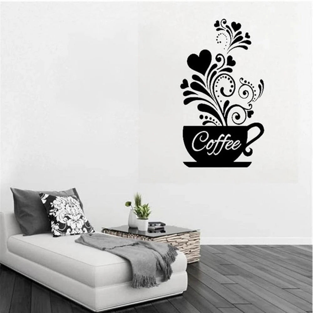 Flower Cane Coffee Cup Kitchen Creative Wall Sticker - 50cm by 30cm PVC Decoration