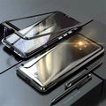 Black magnetic aluminium phone case with clear tempered glass back for Huawei P30 Pro