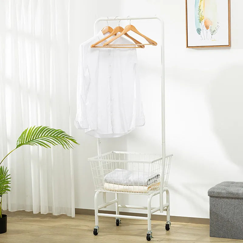 Iron single rod pulley clothes rail for wardrobe organisation in black or white