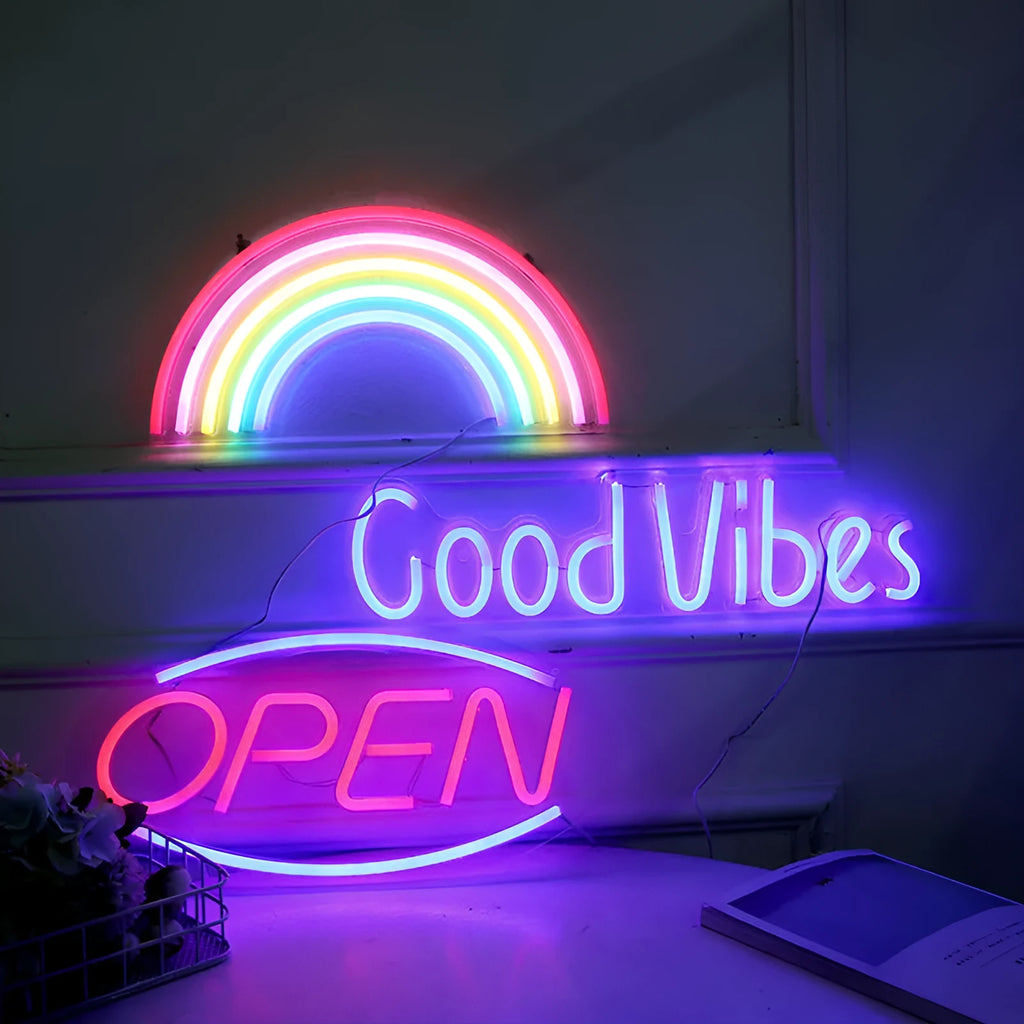 LED neon light with acrylic back panel in rainbow colour, USB powered for bedroom decoration