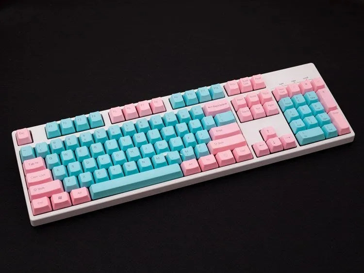 Opaque pink PBT keycap set for mechanical keyboards with side-printed legends