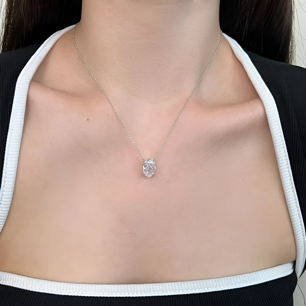 925 silver oval ice flower pendant necklace with electroplated platinum finish on a 40cm chain
