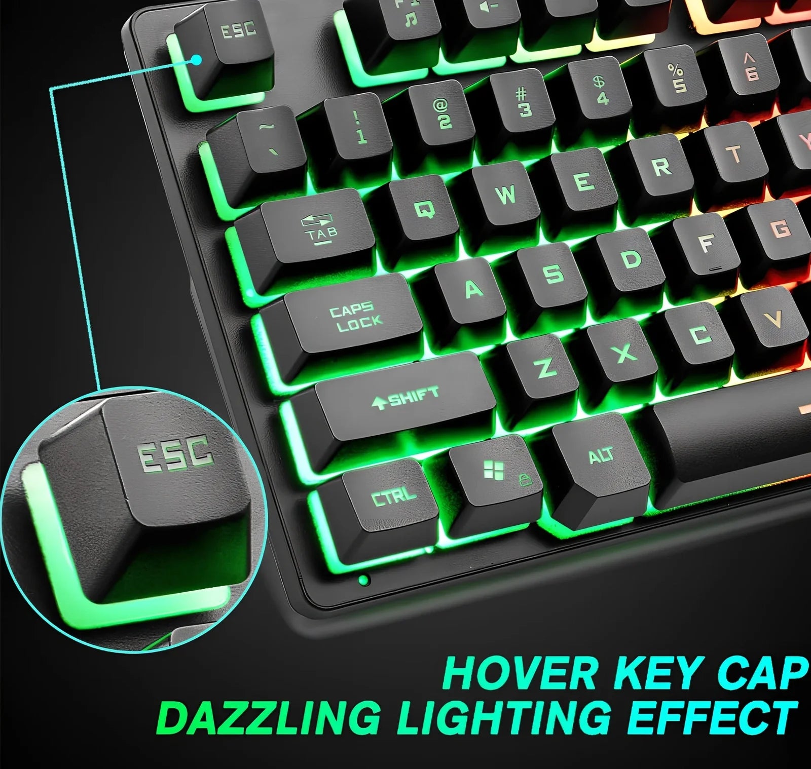 Black 87-key mechanical gaming keyboard, 36.5cm wide with USB cable, compact design for PC setups