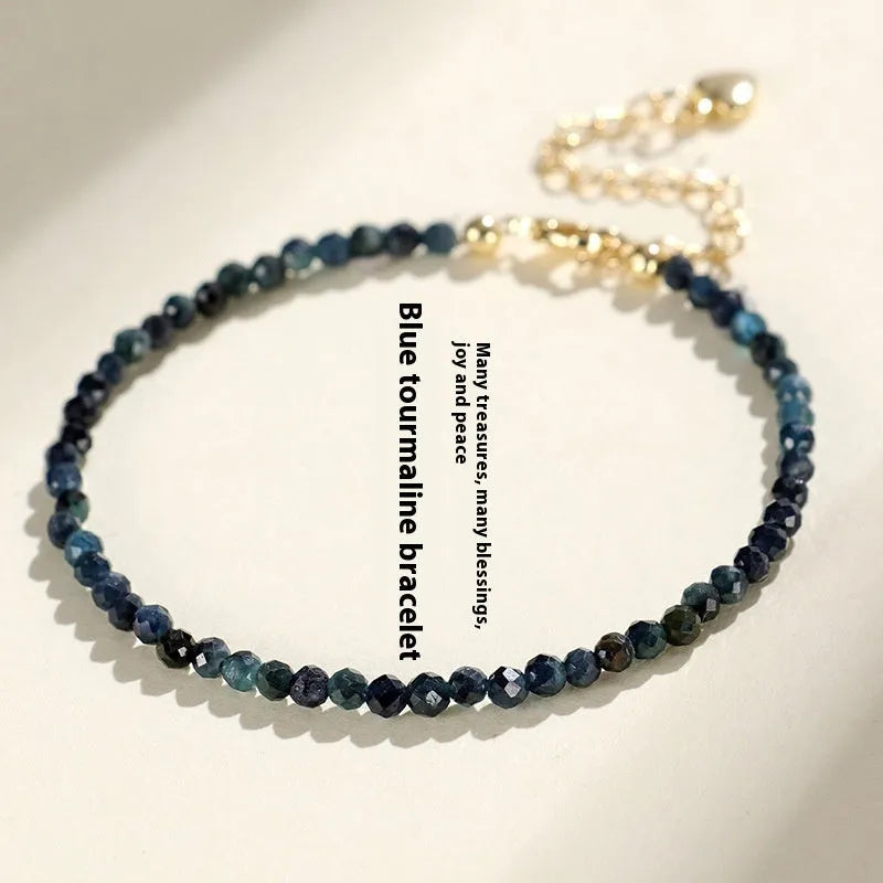 3mm blue tourmaline spacer bead bracelet for women showing gemstone beads and pattern detail