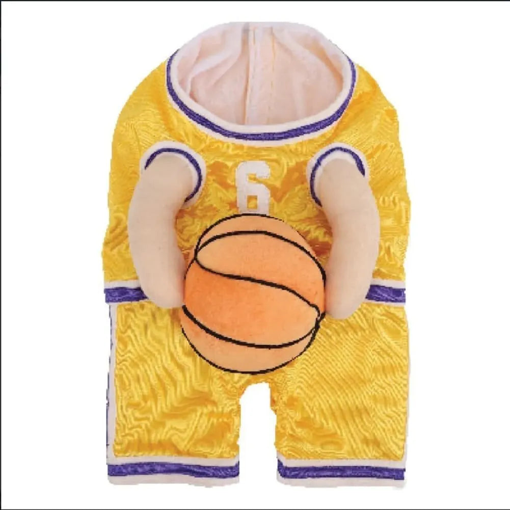 Red or yellow dog basketball costume with toy ball accessory for small medium large dogs