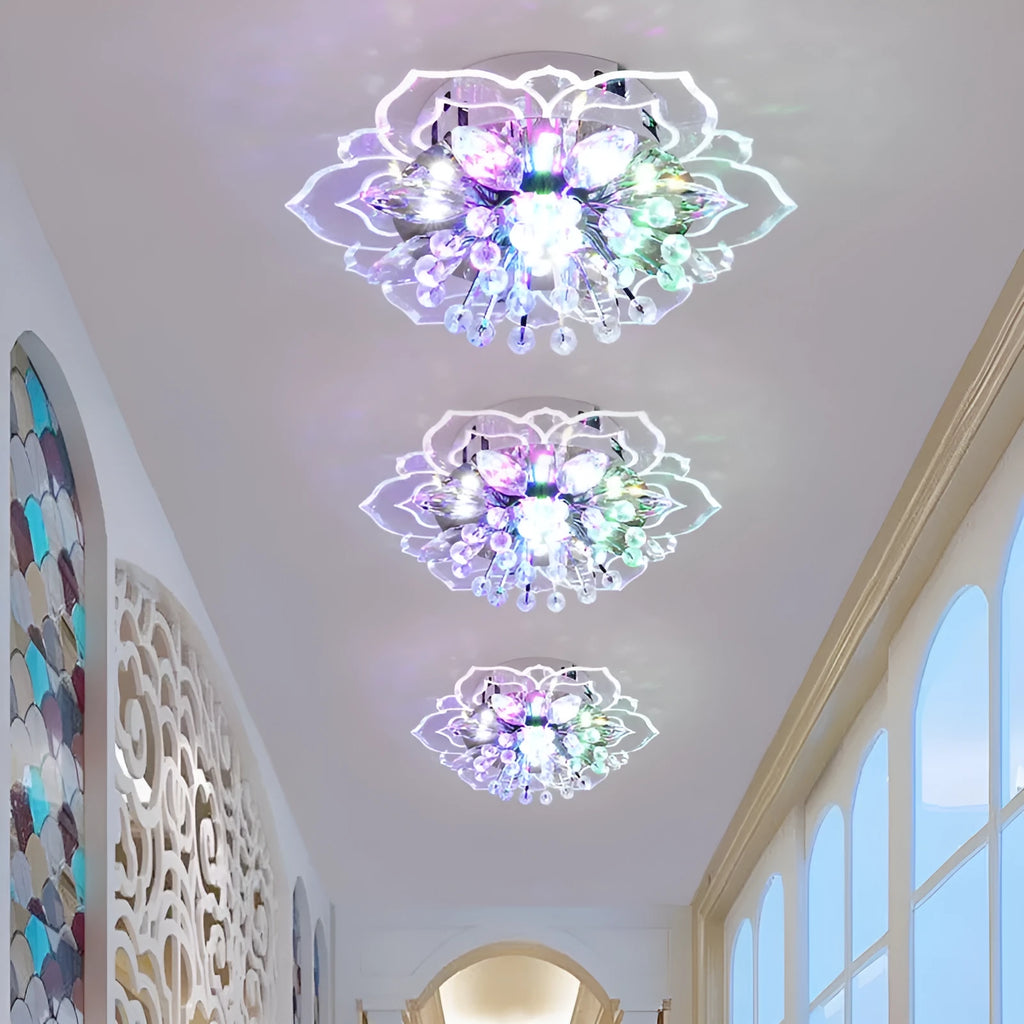 Modern crystal ceiling lamp with flower-shaped acrylic and stainless steel shade for corridor and living room illumination
