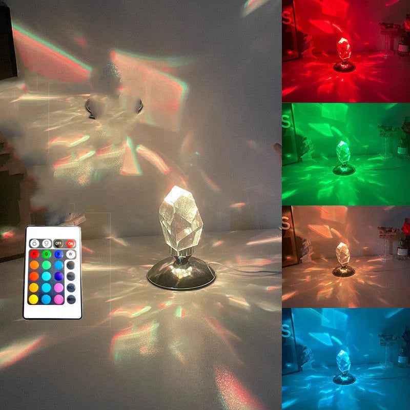 LED Crystal Night Light with Remote Control showcasing diamond-cut pattern projection