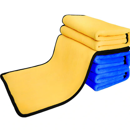 Thickened double-sided microfiber cleaning towel in yellow and grey, 30x30cm and 30x60cm sizes for lint-free car washing