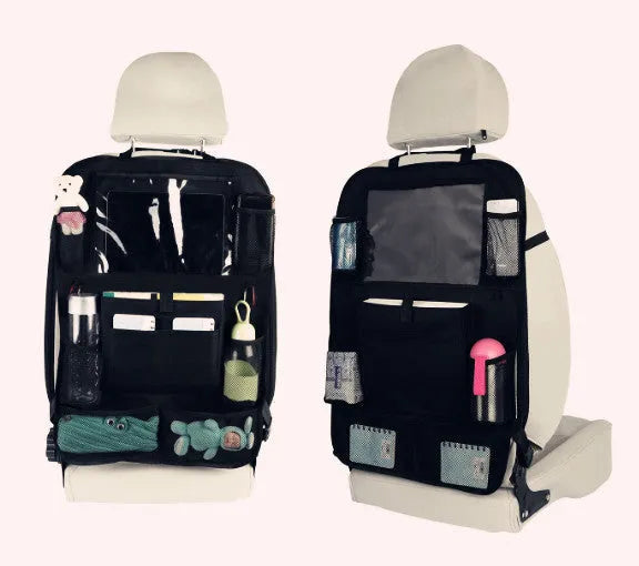 Car seat back storage bag 65x45cm 600D Oxford cloth mesh PVC hanging on seat back with compartments visible