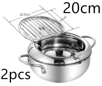 Stainless steel folding frying basket with thermometer for perfect frying