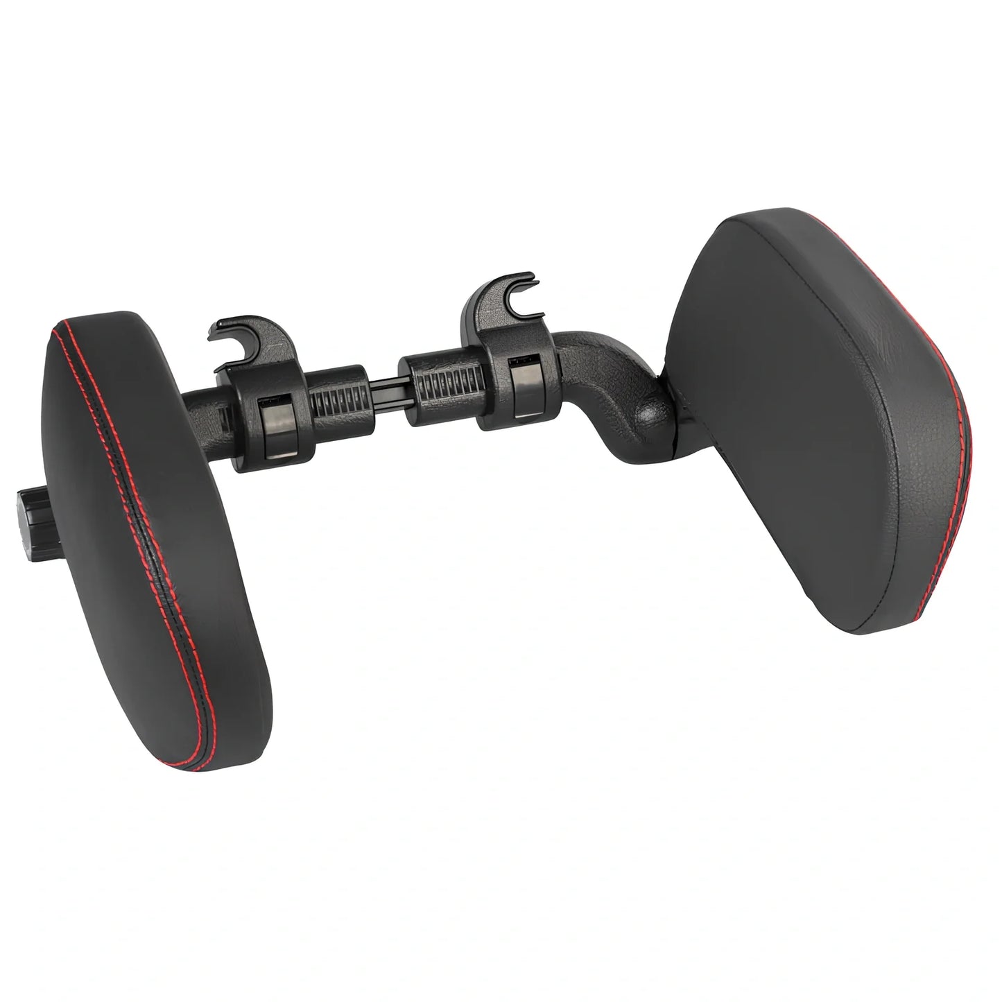 Adjustable car headrest pillow with 36cm bracket and 14cm rotating PU leather cushion