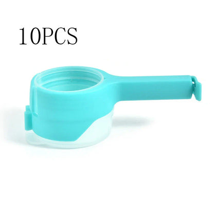 Versatile food clips in a range of colours, featuring airtight sealing and a convenient pour spout