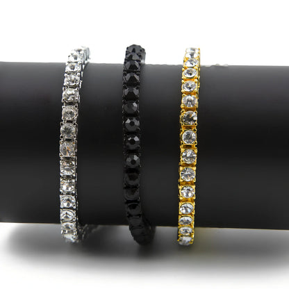 Gold iced hip hop bracelet with AAA rhinestone geometric chain, 5mm width 8 inch length on wrist
